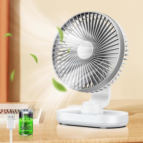 Image of USB Desk Fan, Mini Portable Cooling Table Fan with 4 Speeds, 4000mAh Rechargeable Battery Operated Small Quiet Desktop Fan
