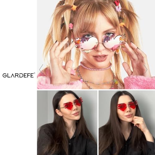 Fire Flame Sunglasses for Women - Heart Shaped Rave Prom Sun Glasses Women - Festival Shades with Rhinestones2
