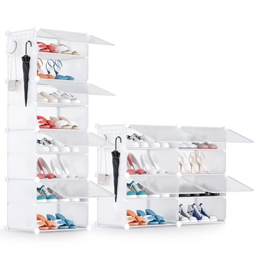 YIHATA Schuhregal für 16 Paar Schuhe Schuhschrank mit 2 x 4/1 x 8 Stufiger, Schmal, Staubdichter Kunststoff Schuhregale für Flur Schlafzimmer Eingang, mit Türen 30 x 40 x 30 cm pro Fach, Weiß