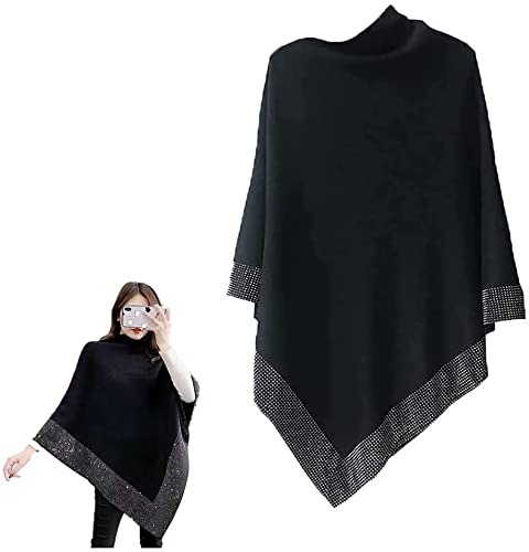 Châle en laine de cachemire doux pour femme incrusté de strass - Très grande écharpe épaisse, Noir , taille unique Cover