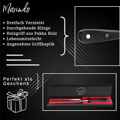 Foto von Marindo Profi Fleischgabel Edelstahl 31,5cm | Fleischgabel mit Holzgriff & 17cm Klingenlänge | Grillgabel, Bratengabel, Tranchiergabel aus rostfreiem Edelstahl groß
