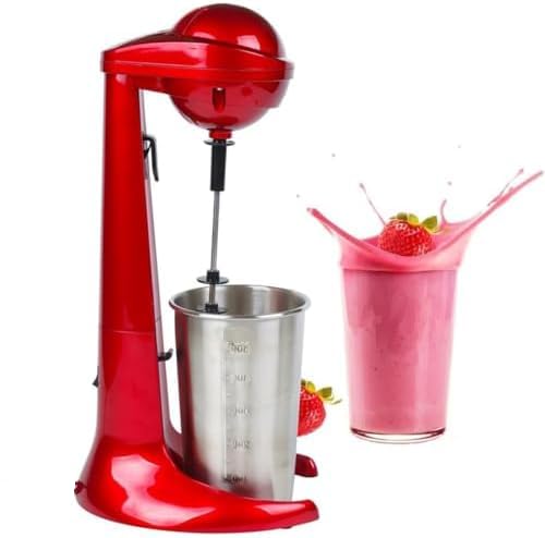 Blender mleczny w stylu retro z kubkiem ze stali nierdzewnej, szybki silnik o prędkości 2000 obr./min, odpowiedni do robienia koktajli białkowych, pianki kawowej i koktajli.Bezostrzowa konstrukcja dla