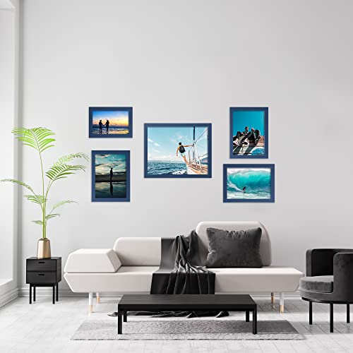 Elsker&Home 5X7 Picture Frame - Navy Blue Sturdy Wood Composite Photo Frame - Semi-Tempered Glass - Includes Hanging Hardware And Desktop Easel - For Landscape/Portrait Frame (6 Pack) #TOP2