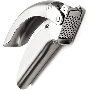 Garlic Press, Stainless Steel Garlic Mincer, Durable Professional Grade Dual Lever-Assisted Garlic Crusher with Large Capacity Chamber,No Peeling Needed.