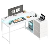 YeTom l字デスク 幅100.5cm パソコンデスク 机 pcデスク モニタ台の高さ調節可能 コーナーデスク 本棚付き 引き出しとコンセント付き 左右入れ替え対応 オフィスデスク 勉強机 学習机 ホームオフィス用 白い