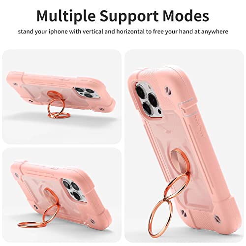 Image of MARKILL Compatible with iPhone with Built-in 360Rotating Ring Stand, Military Grade Drop Protection Full Body Rugged Heavy Duty Case Durable Cover (Pink, iPhone 13 Pro Max 6.7 inch)