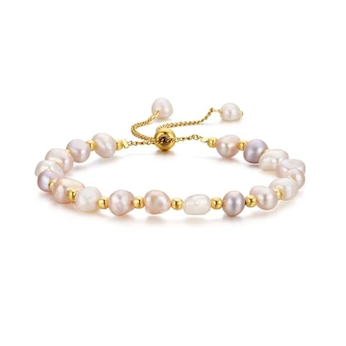 vissen White And Pink Freshwater Pearl Adjustable Bracelet For Women Gold Plated Personalised Bracelet Wedding Jewellery