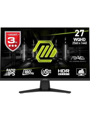 MSI 27" MAG 274QF, Gaming Monitör, WQHD, 16:9, Flat, Rapid IPS, 180Hz, 0.5ms (Min.), Adaptive-Sync
