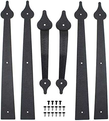 WINSOON Decorative Metal Garage Door Hardware Screw in Carriage House Accents Dummy Hinges Handles Black Steel Barn Gate Garage Decor