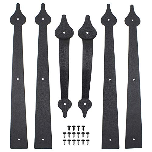 WINSOON Decorative Metal Garage Door Hardware Screw in Carriage House Accents Dummy Hinges Handles Black Steel Barn Gate Garage Decor by WINSOON - Used condition - US$19.99