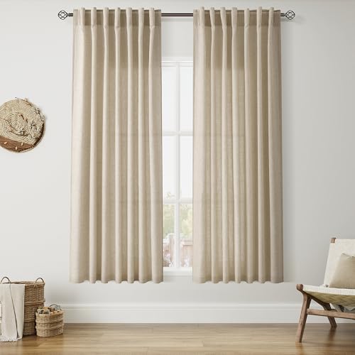 Image of Linen Curtains 63 Inch for Living Room Taupe Burlywood 2 Panels