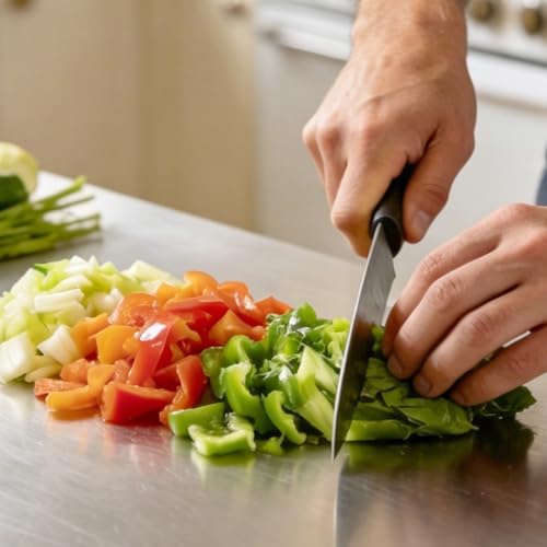 Tabla de cortar de acero inoxidable para cocina, 40x30x2 cm, base antideslizante, superficie multipropósito para verduras, frutas, pan, masa y preparación miniatura 5