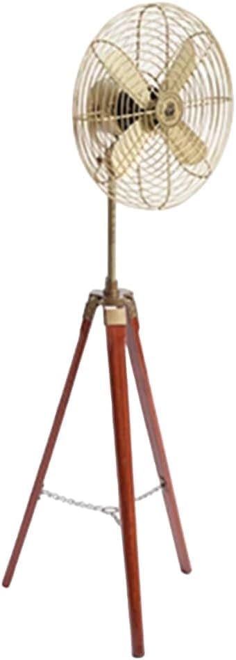Nautical Electrical Adjutable Antique Floor Fan With Brown Wooden Tripod Stand