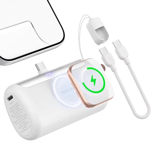 RORRY モバイルバッテリー【進級プロ版・10000mAh・22.5W急速充電・Apple Watch充電対応】Type-Cコネクター一体型 アップルウォッチ 充電 小型 軽量 直差し式 LCDデジタルディスプレイ 入出力両対応タイプc 端子 3台同時充電 パススルー コードレス レザー調 コンパクト iPhone 17/16/15シリーズ/Switch 2/iwatchに対応 台風/地震対策