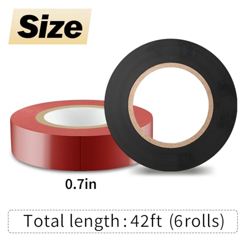 Image of 6 Rolls Coloured Electrical Tape, Flame Retardant Indoor Outdoor Waterproof High Temperature Resistance Electric Tape for Most Domestic, Commercial, and Industrial Environments, 0.7 in X 42 ft