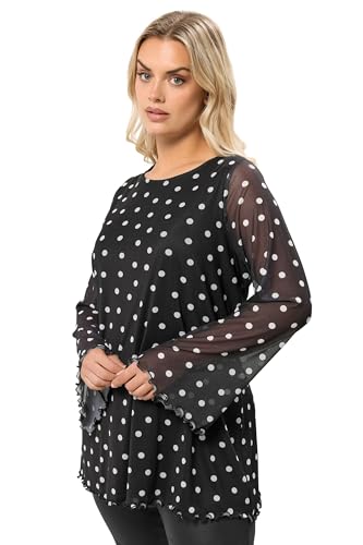 Yours Curve Polka Dot Mesh Swing Top - Women's - Plus Size Curve Black