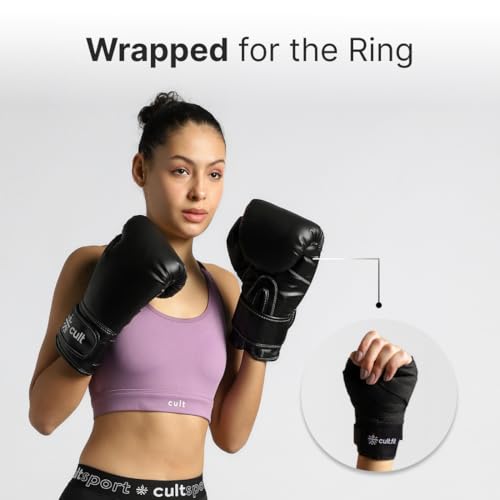 Image of cult Premium Boxing Hand Wraps 180 inch inch Durable Polyester & Cotton Blend, Breathable, Elastic, Thumb Loop & Velcro Closure, Wrist Support & Knuckle Protection for Boxing, MMA, Muay Thai, Karate