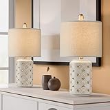 PORTRES 18.5’’ Farmhouse Medieval Ceramic Table Lamp Set of 2 for Bedroom Living Room Rustic Rural B