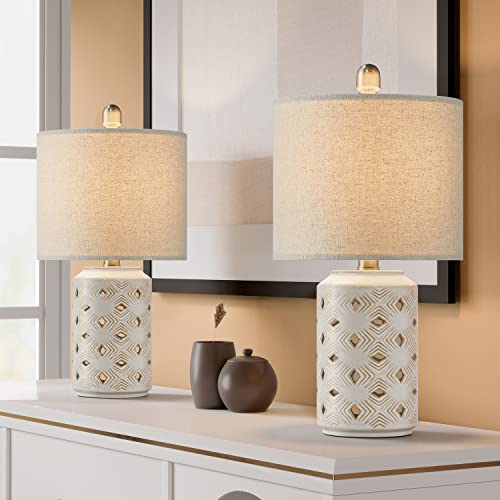 Portres 18.5’’ Farmhouse Medieval Ceramic Table Lamp Set Of 2 For Bedroom Living Room Rustic Rural Bedside Nightstand End Table Desk Lamps For Study Room Office Dorm #TOP15