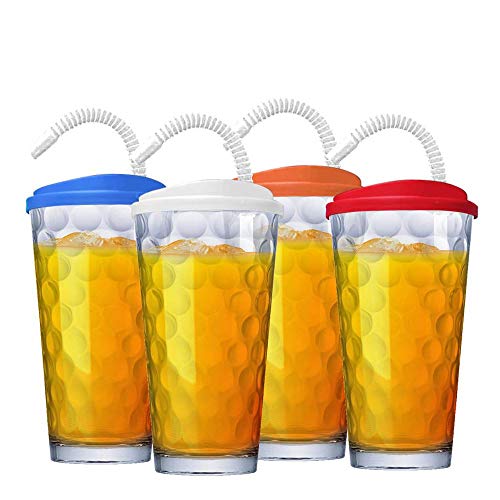 Copo de Água Suco Bubbles To Go Tampa e Canudo 415ml 4 Pcs