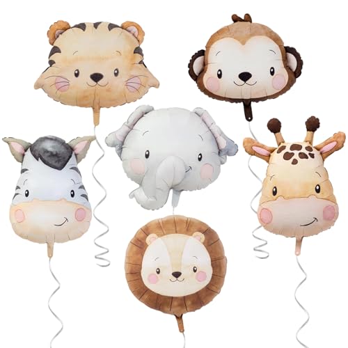 Globos Animales de Selva, 6 PCS Globo Animale Granja, Globos de Cumpleaños Animales, Globo de Animale de Aluminio para Fiestas de Cumpleaños, Baby Showers, Fiestas Temáticas (A)