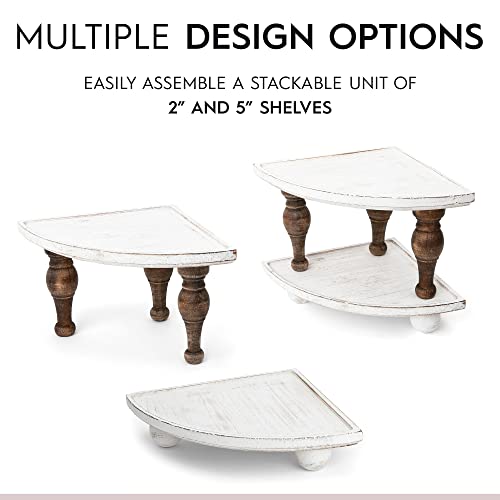 Daily Ritmo Corner Counter Wood Shelf | Stackable Countertop Bathroom Organizer | Farmhouse White Wash Tray Riser Wooden Shelves 2-Pack | Rustic Decorative Pedestal Stand | Triangular Storage Pedestal #TOP3