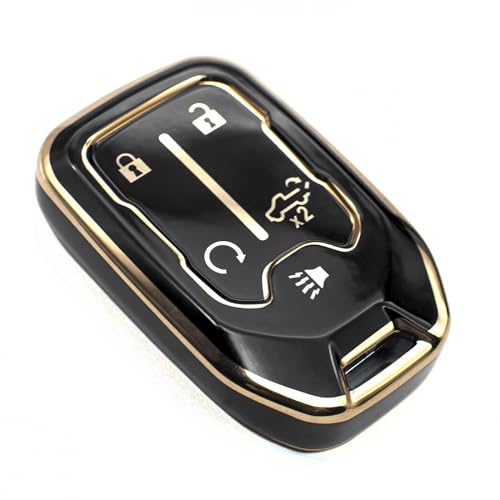 FEYOUN Key Fob Cover Compatible with Chevy Chevrolet Silverado GMC Sierra 1500 2500 3500 HD Limited Smart 5 Buttons TPU Remote Keyless Key Fob Case Protection Shell Accessories, Black
