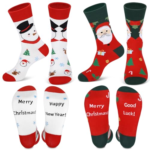 Cropgain 2 Pairs Calf Funny Socks, Fun Novelty Gaming Sock for Kids and Adult, Stylish Breathable Gift Socks (Christmas1)