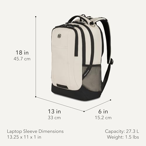 Image of SWISSGEAR Cecil 18-Inch Laptop Backpack Fits 16-Inch Laptop, Travel Daypack with Organizer Pockets, Water Bottle Holders & Padded Straps - Cream /Black