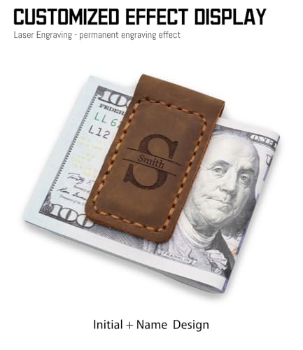 Personalized Money Clip, Custom Leather Engraved with Magnetic Closure, Handmade Customized Monogrammed Money Clip for Men2