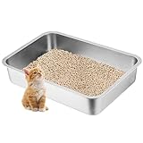 Stainless Steel Litter Box for Cats,15.7"×11.8"×4" Mini Metal Litter Pan Low Entry for Small Kitten and Senior Cat,Non-Stick, Easy to Clean, Odor-Free