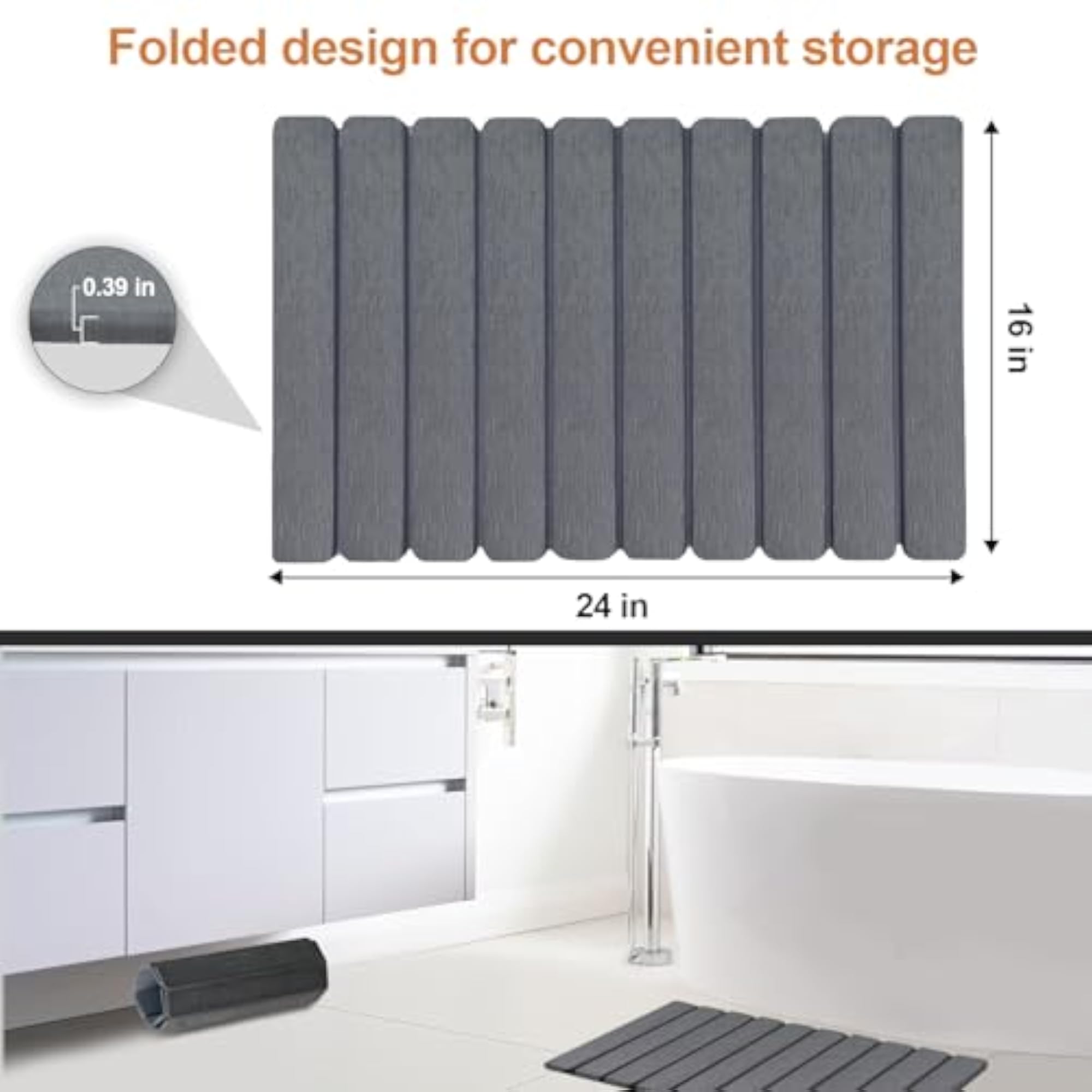 Rollable Dish Drying Mat, Gray Wood Slat Design