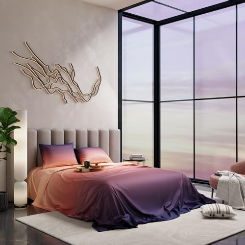 Image of Stoa Paris Satin Bedsheets for Super King Size Bed with 2 Pillow Covers, 300 TC Ultrasatin Solid Premium Bedding Set, Wedding, Home Furnishing, Skies of Paris Collection - Peach Twilight