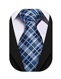 Barry.Wang Plaid Ties Check Mens Necktie Set with Handkerchief Cufflinks Classic Stripe