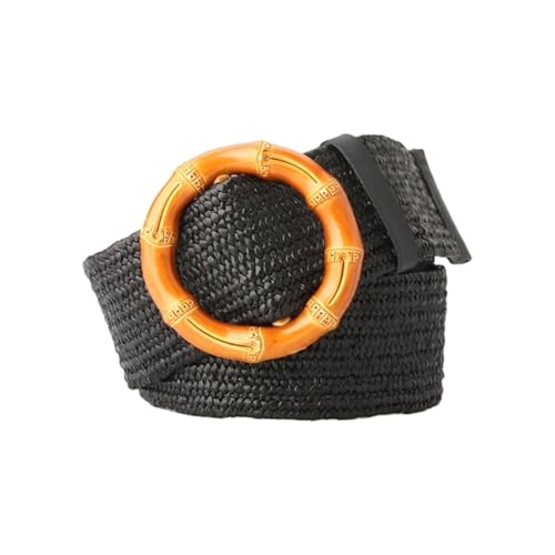 Adjustable Buckle Waist Belt Women Elastic Weaving Wide Waistband for Woman Girls Colorful Straw Vintage for Dresses