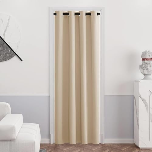 Rideau occultant thermique 100x110 beige à oeillets lavable - 7