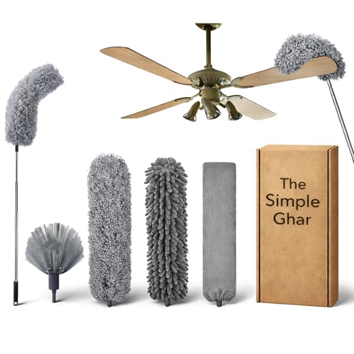 Image of 4-in-1 Microfiber Feather Duster with 100-inch Extendable Pole - Bendable & Telescopic High Ceiling Fan Cleaner - Washable Multi-Angle Dusting Tool for Window Blinds, Furniture, Car & Home