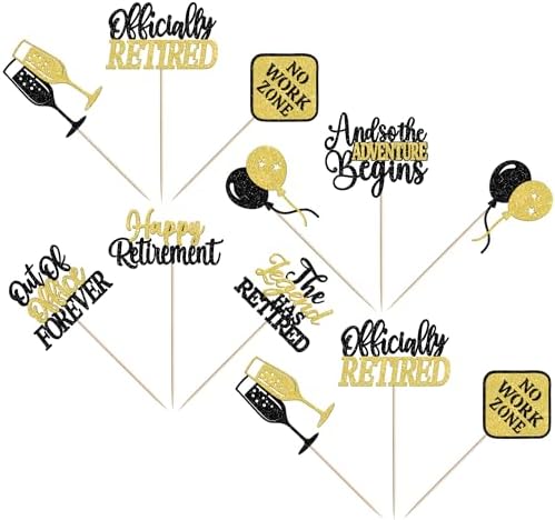 ZHUOWEISM 24 PCS Happy Retirement Cupcake Toppers Officially Retired Cupcake Picks Adventure Begins No Work Zone Retirement Party Decorations for Farewell Birthday Party Cake Decorations Black Gold - 2