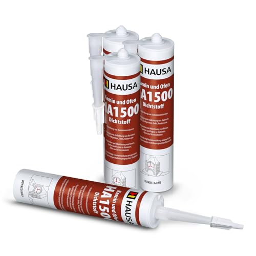 HAUSA Kamin Ofen Dichtstoff HA1500 4x 310ml hitzebeständige Dichtmasse 1500°C feuerbeständiger Kleber zur Reparatur Abdichtung von Rissen Fugen in Kaminen Öfen Schornsteinen Feuerzement dunkelgrau