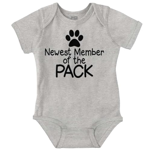 Image of Brisco Brands Newest Member Of The Pack Paw Print Baby Romper Boys or Girls