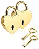 WINXMIN 2 pezzi mini lucchetti a forma di cuore,lucchetto armadietto, stile vintage, con chiave, a forma di cuore, per armadio, portagioie, diario, cassetto, lucchetto armadietto palestra (Oro)