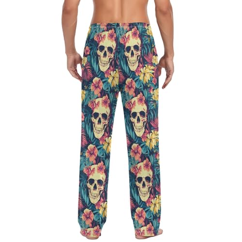 ALAZA Tropical Flowers Skull Men’s Pajama Pants Soft Long Sleep Pants Lounge Pajama Bottoms with Pockets2