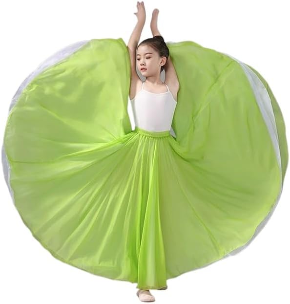HEARTTOUCH Girls' Lyrical Dance Skirt 720 Double-Side Swing Skirt Flowy Chiffon Tutu Skirts Dance Costumes for Performance