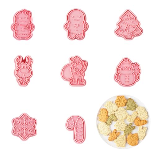 8 Piezas Moldes de Galletas Navidad 3D, Cortadores de Galletas Acero Inoxidable con Molde de Gofrado para Galleta