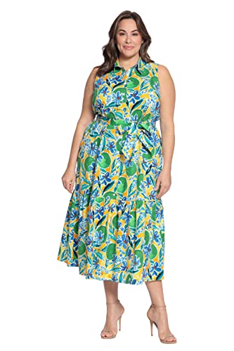 Donna Morgan Women's Button Down Maxi Shirt Dress With Ruffle Hem, Soft White/Lima Green, 12 #TOP3