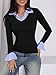 Tankaneo Womens Long Sleeve Polo Shirts Business Casual Work Tops Slim Fit V Neck Collared Patchwork Fall Outfits Black