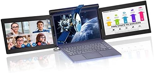 KPKUE 13.3'' Triple Portable Monitor, Laptop Monitor Extender, 1080P Full HD Screen Extender One Type-C Cable Connect Plug and Play No Driver, for 11.6-15Inch Laptop (Windows System Only)