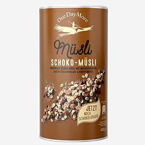 OneDayMore Schoko Müsli | 400g Vegan Schokomüsli ohne Zucker Salt | Haferflocken Frühstück 100% Natürlich Muesli | Zuckerfrei Gesunde Fit Musli Essen mit Schokolade Cover