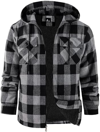 ZITY Men's Flannel Hooded Jacket Fleece Sherpa Lined Plaid Shirts...