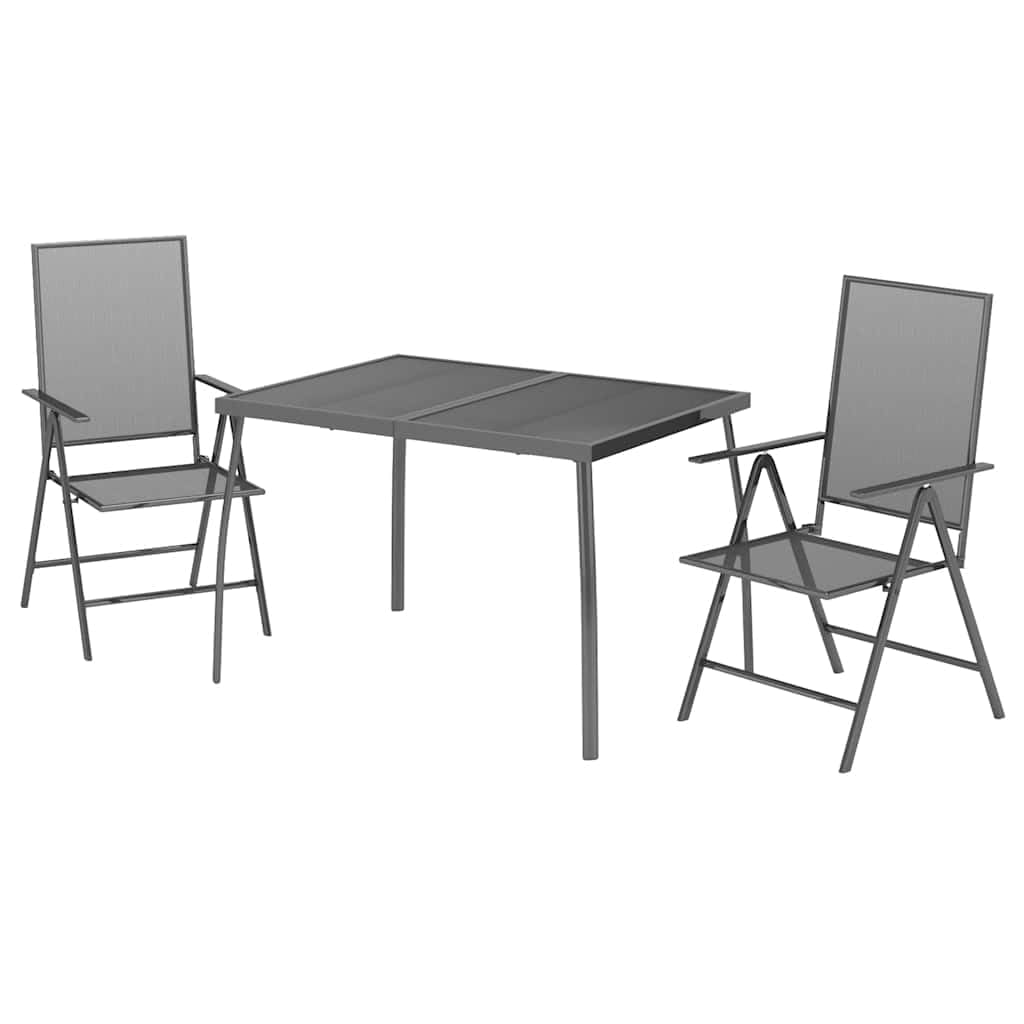 Set da Pranzo da Giardino 3 pz Tavolo e Sedie Reclinabili Acciaio | Set da esterno per balcone e patio con sedie reclinabili in 6 posizioni e resistente struttura in acciaio antracite.